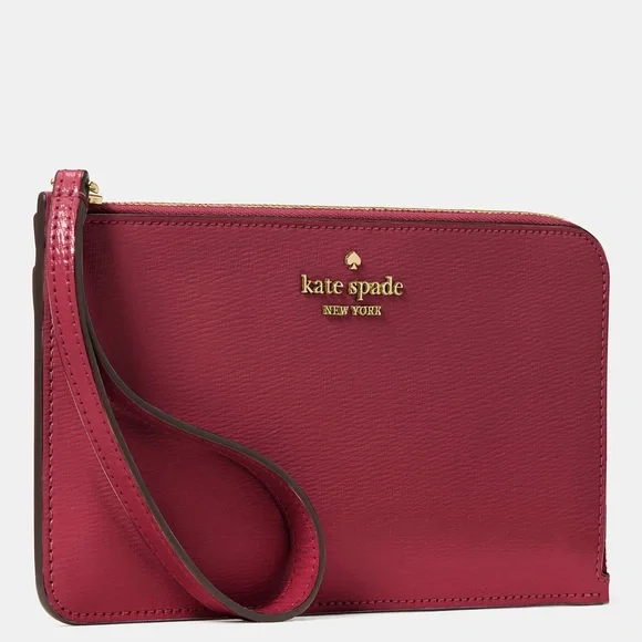 NWT Kate Spade Lucy Medium L-Zip Wristlet in Textured Patent Leather Red Jam - Picture 2 of 7